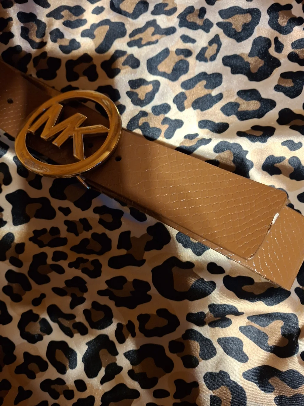 Michael Kors Brown Belt with Gold MK Circle Buckle